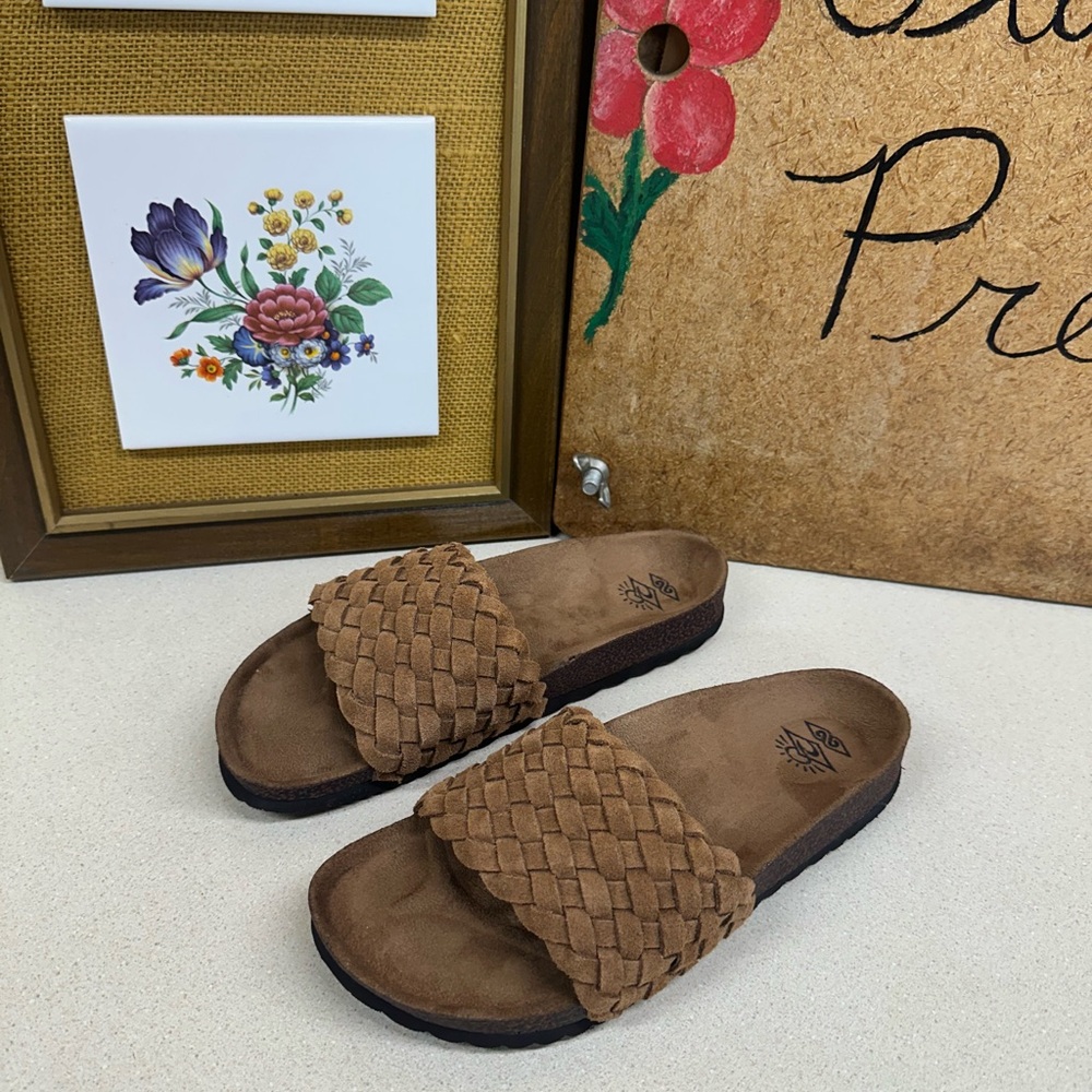 Brown Woven Slide Sandals size 8
